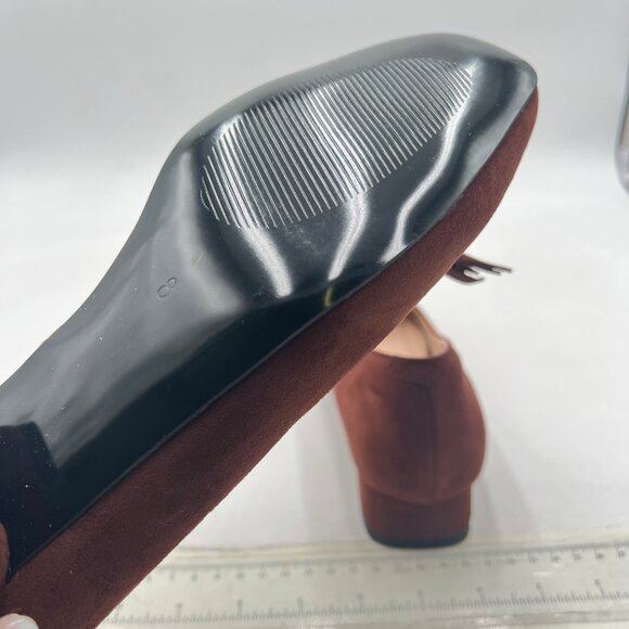 YDN Brown Block Low Heel Loafer Square Toe Tassel Fringe Pump Slip On Dress Shoe - Picture 6 of 8